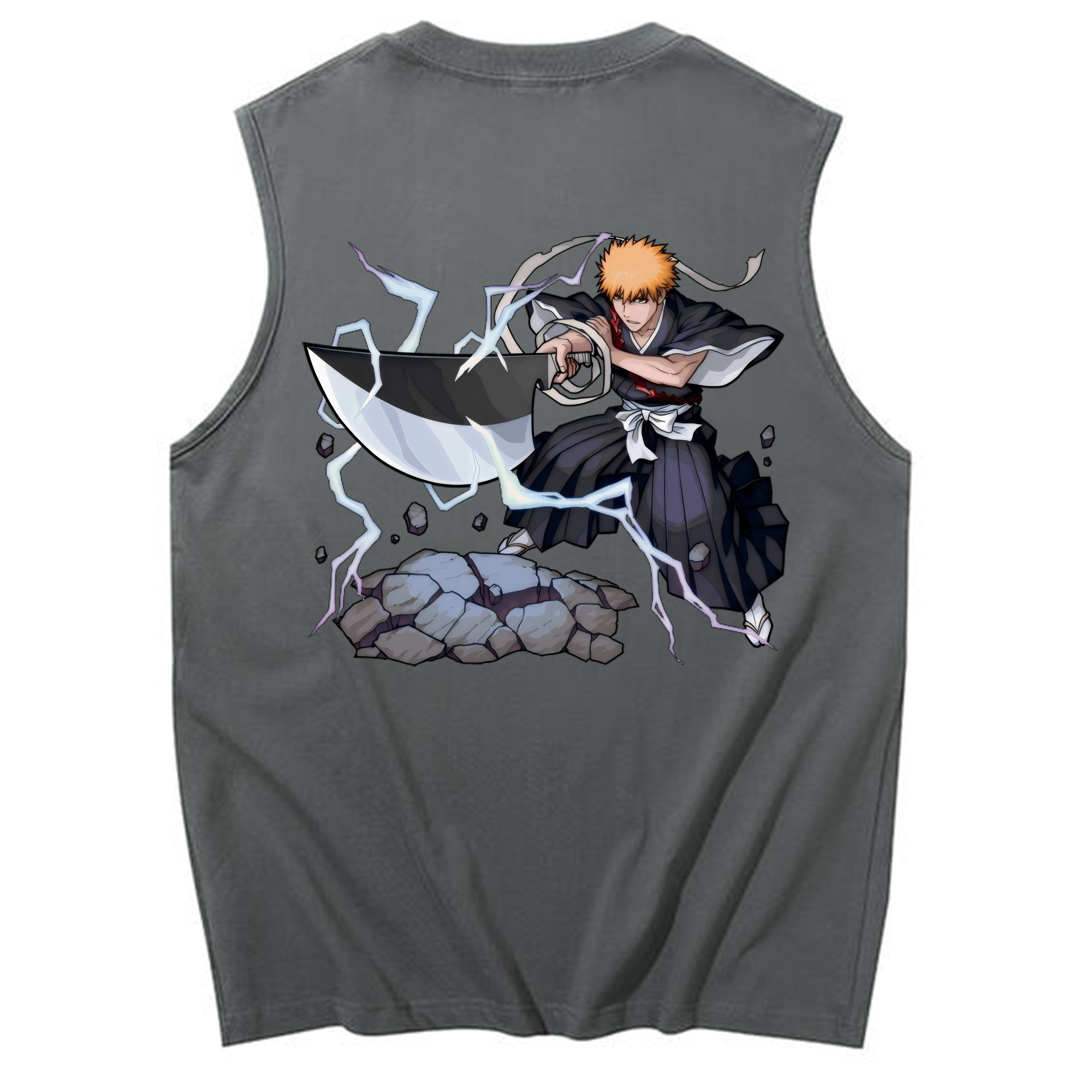 （画像用） ブリーチ 黒崎一護（くろさき いちご）BLEACH Kurosaki Ichigo コットン100％タンクトップ（背面プリント）